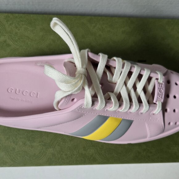 NIB Gucci Ace web pink rubber platform mule sneakers IT 38/ US 8 - Picture 4 of 9
